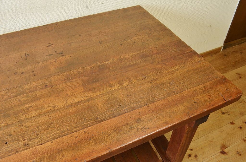 アンティーク家具　重厚!!天板がナラ材の骨太作業台4(ダイニングテーブル)