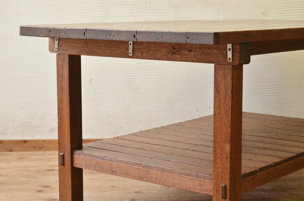 アンティーク家具　重厚!!天板がナラ材の骨太作業台4(ダイニングテーブル)