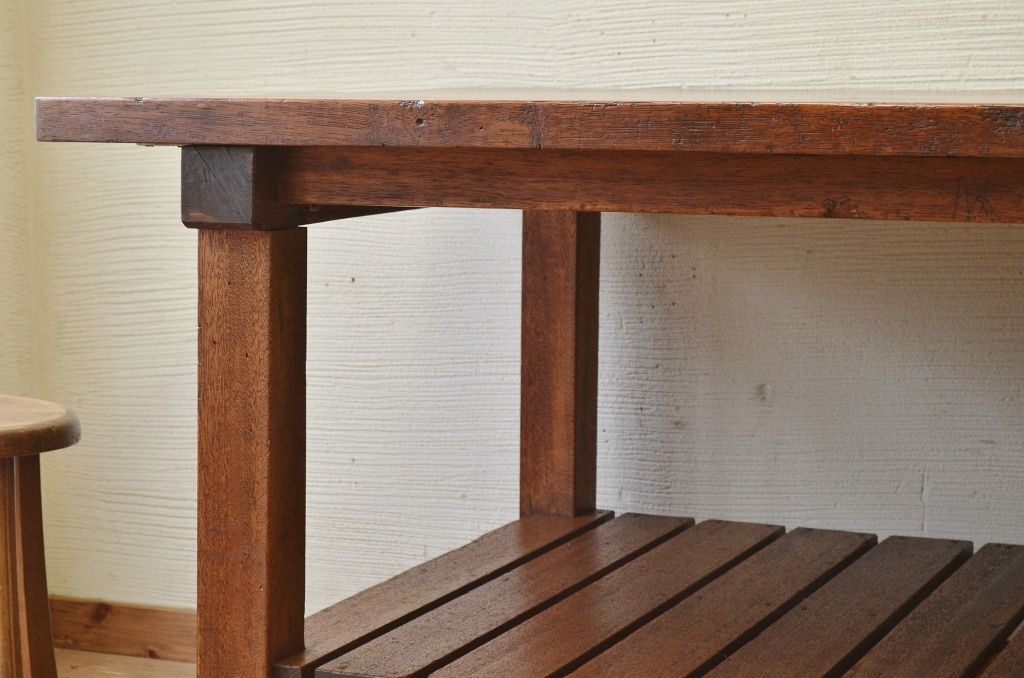 アンティーク家具　重厚!!天板がナラ材の骨太作業台4(ダイニングテーブル)