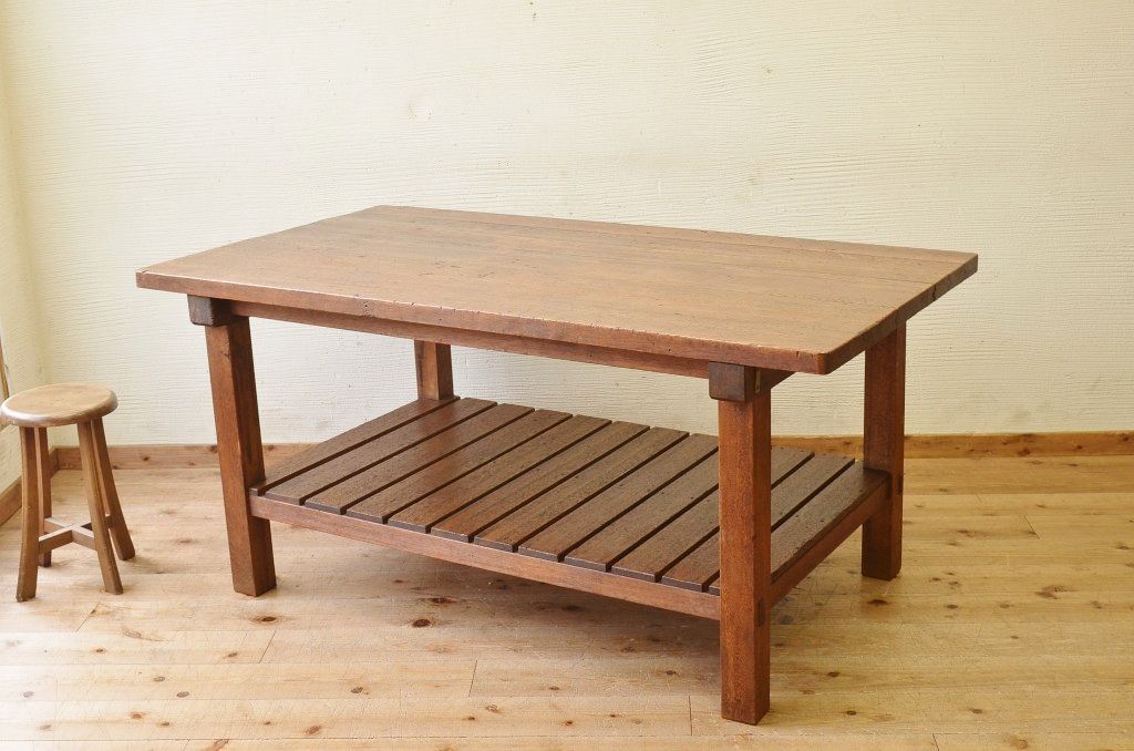 アンティーク家具　重厚!!天板がナラ材の骨太作業台4(ダイニングテーブル)
