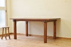 アンティーク家具　重厚!!天板がナラ材の骨太ダイニングテーブル3(作業台)