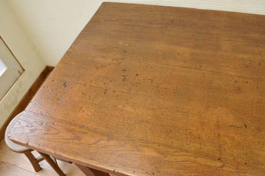 アンティーク家具　重厚!!天板がナラ材の骨太ダイニングテーブル3(作業台)