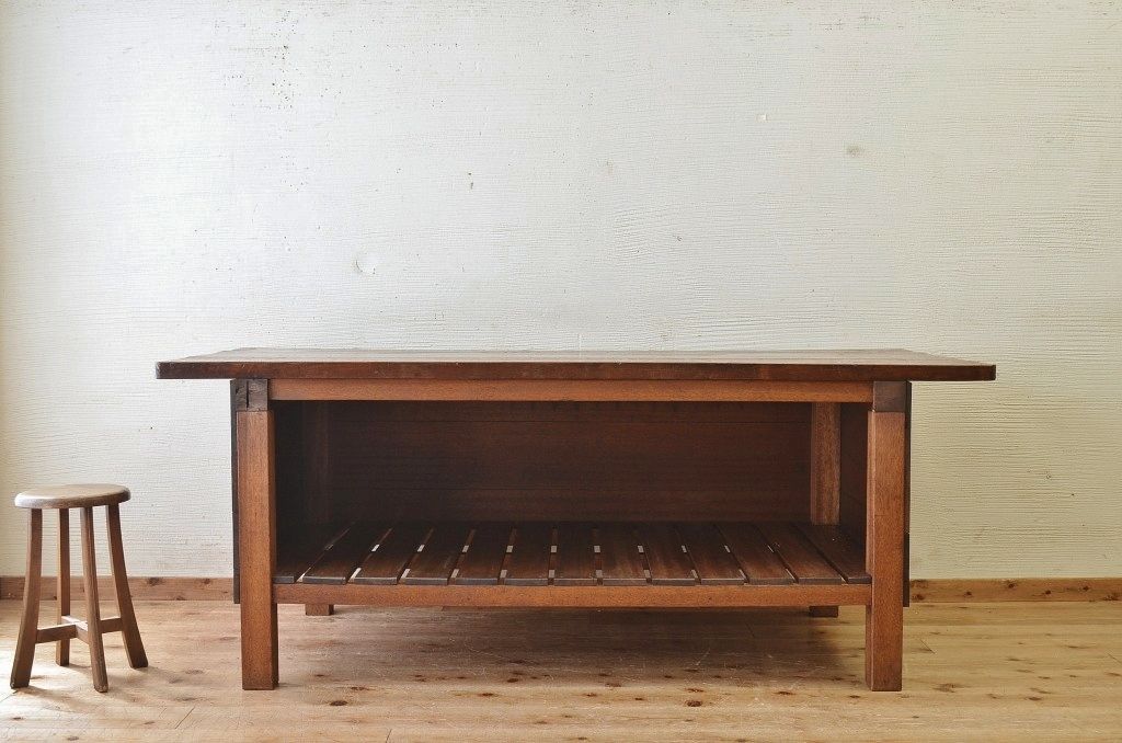 アンティーク家具　重厚!天板ナラ材の骨太作業台2(カウンターテーブル)