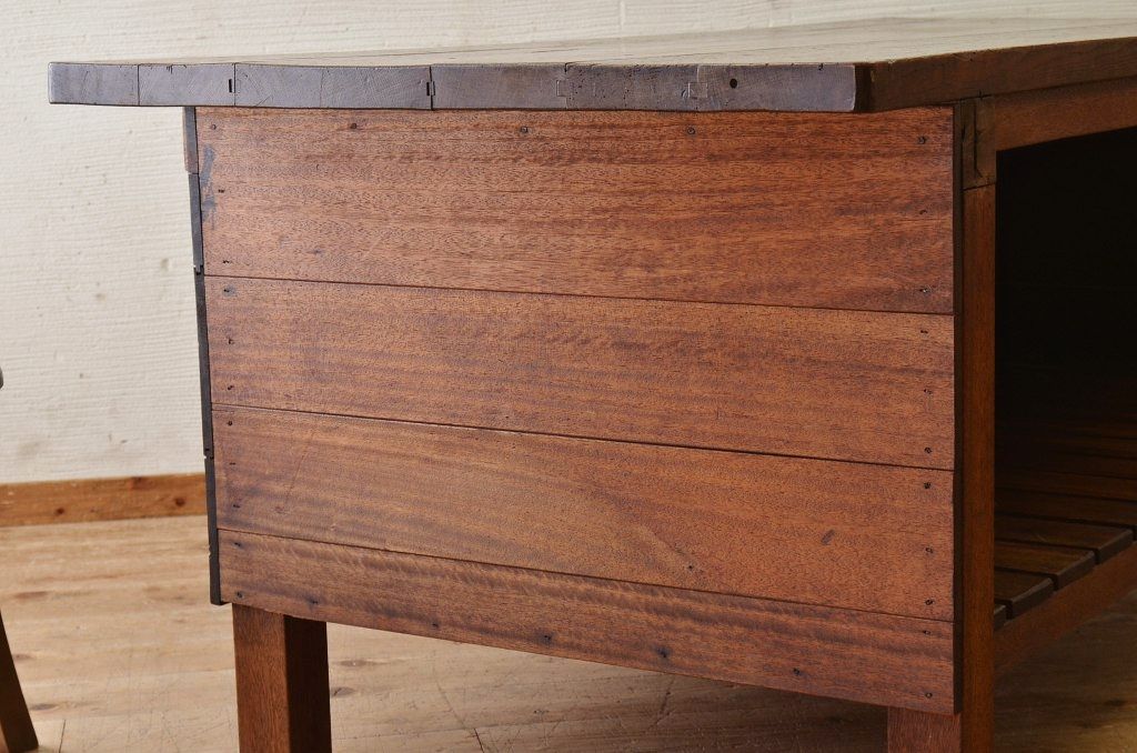 アンティーク家具　重厚!天板ナラ材の骨太作業台2(カウンターテーブル)