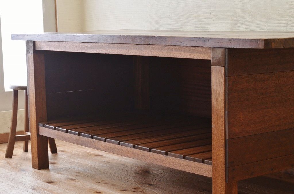 アンティーク家具　重厚!天板ナラ材の骨太作業台2(カウンターテーブル)