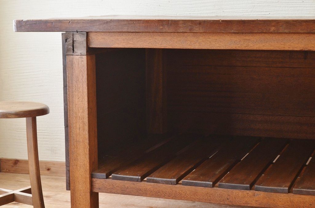 アンティーク家具　重厚!天板ナラ材の骨太作業台2(カウンターテーブル)