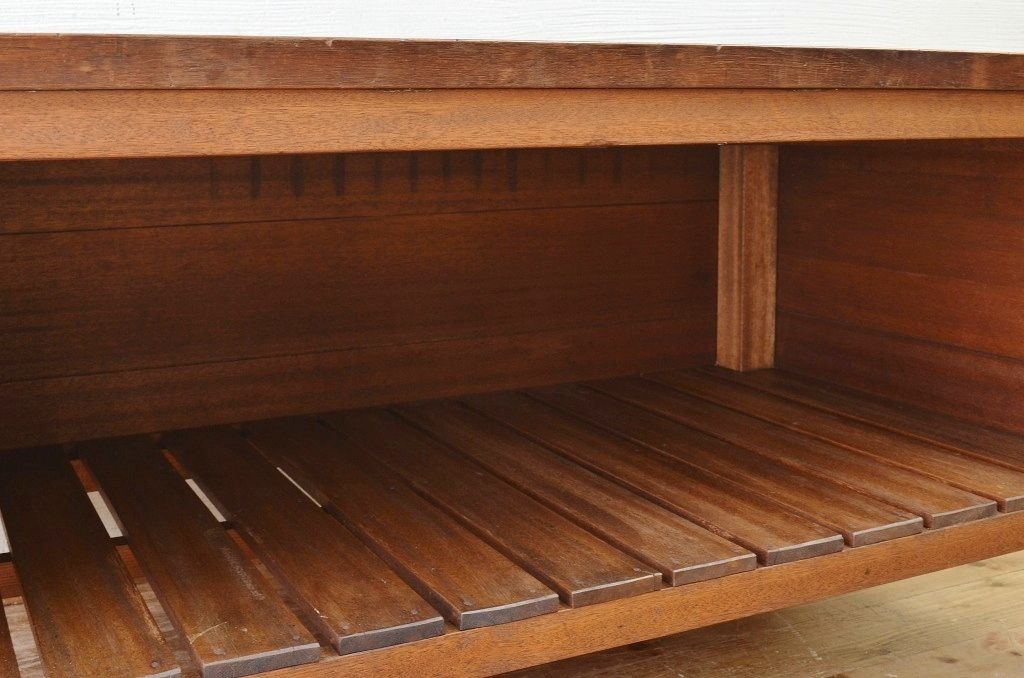 アンティーク家具　重厚!天板ナラ材の骨太作業台2(カウンターテーブル)