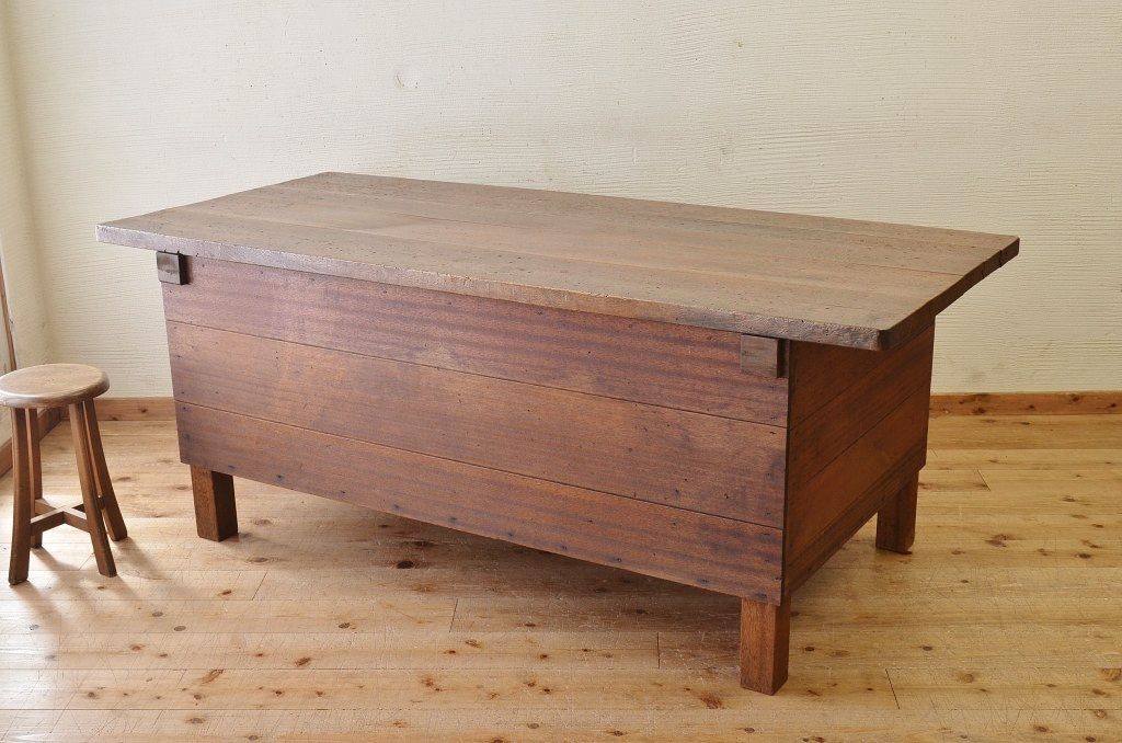 アンティーク家具　重厚!天板ナラ材の骨太作業台2(カウンターテーブル)