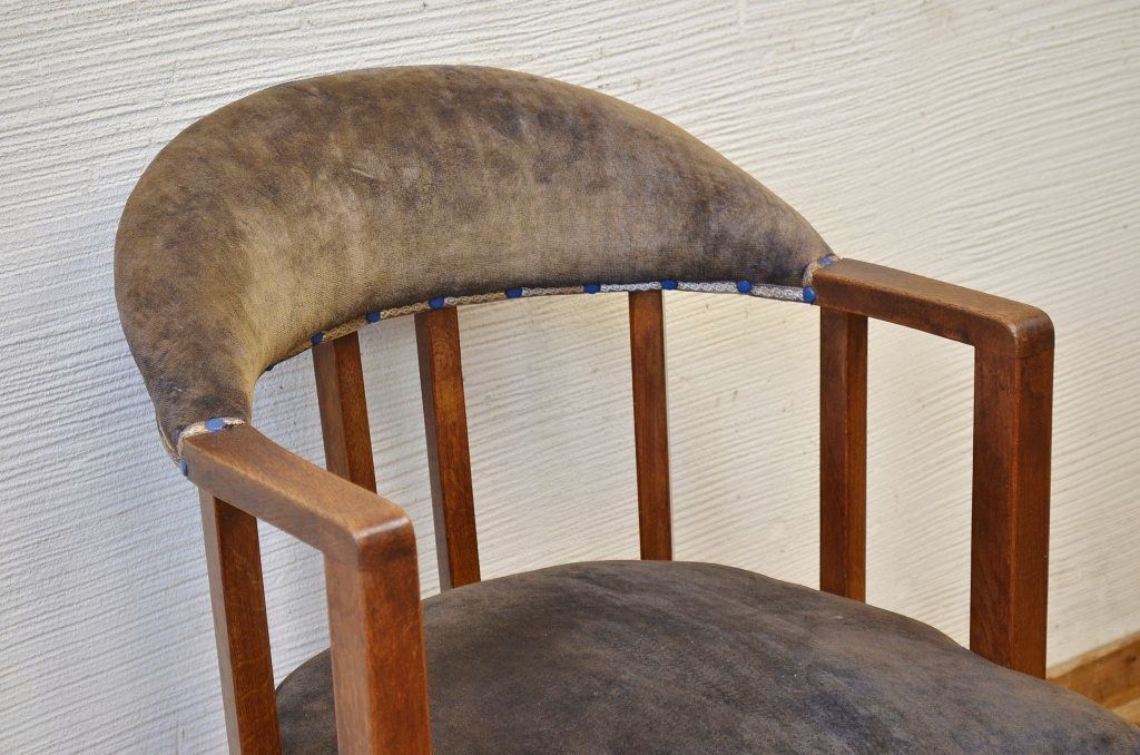 レトロ家具　ジャンク品!ナラ材のレトロな回転いす(椅子)