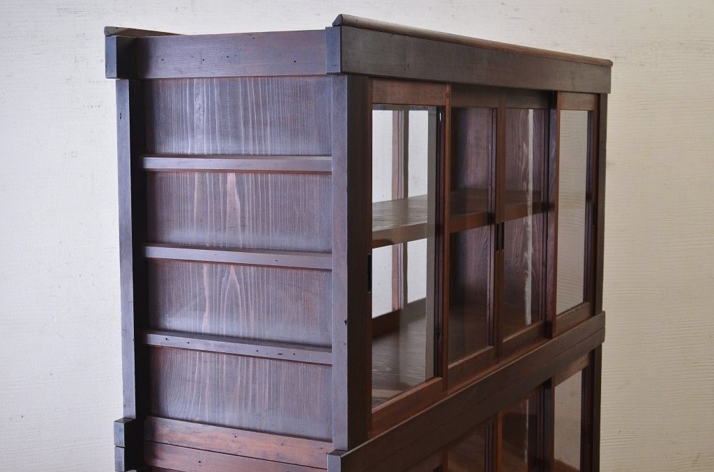 アンティーク家具　希少!古い商家の両面引き戸収納棚(ガラスケース)