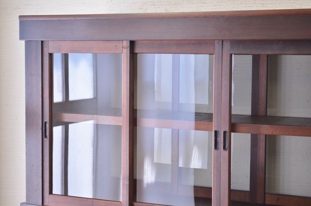 アンティーク家具　希少!古い商家の両面引き戸収納棚(ガラスケース)