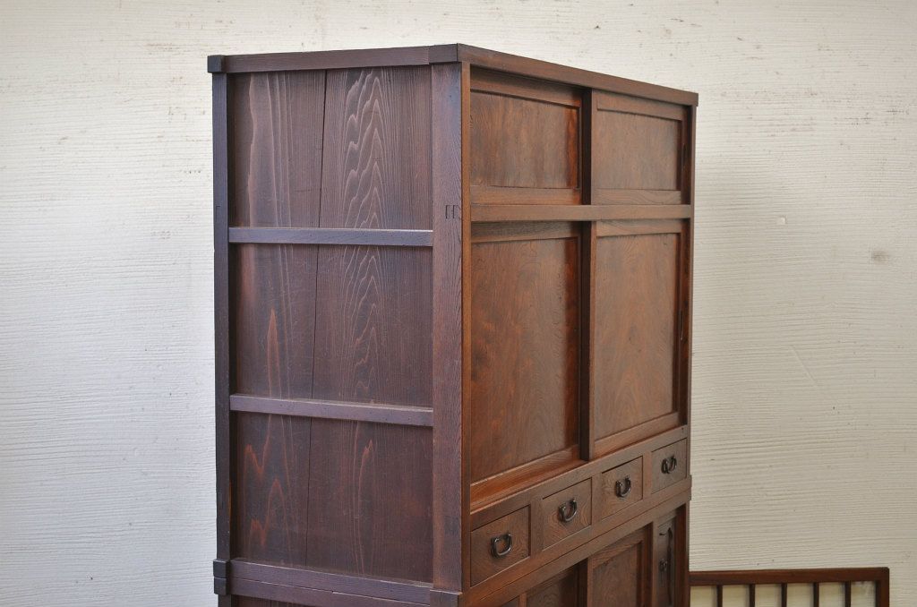 アンティーク家具　特別注文造り　引き戸が入れ替え可能　関東水屋箪笥