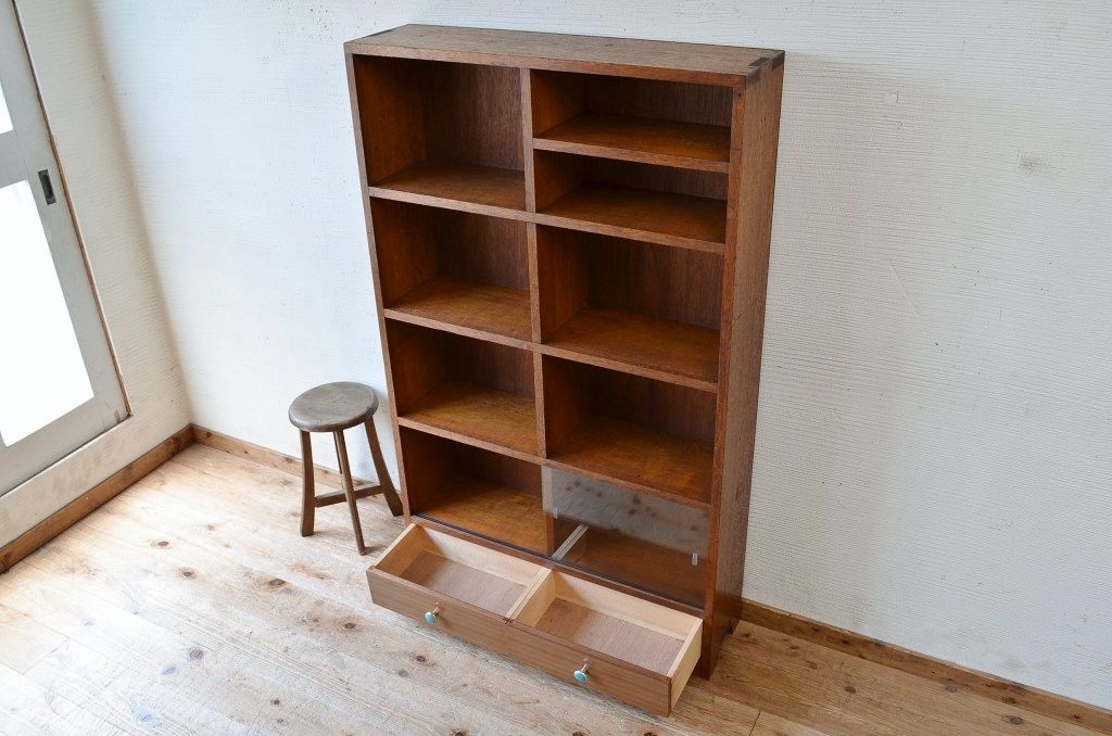 アンティーク家具　引き出し付きアンティーク本棚