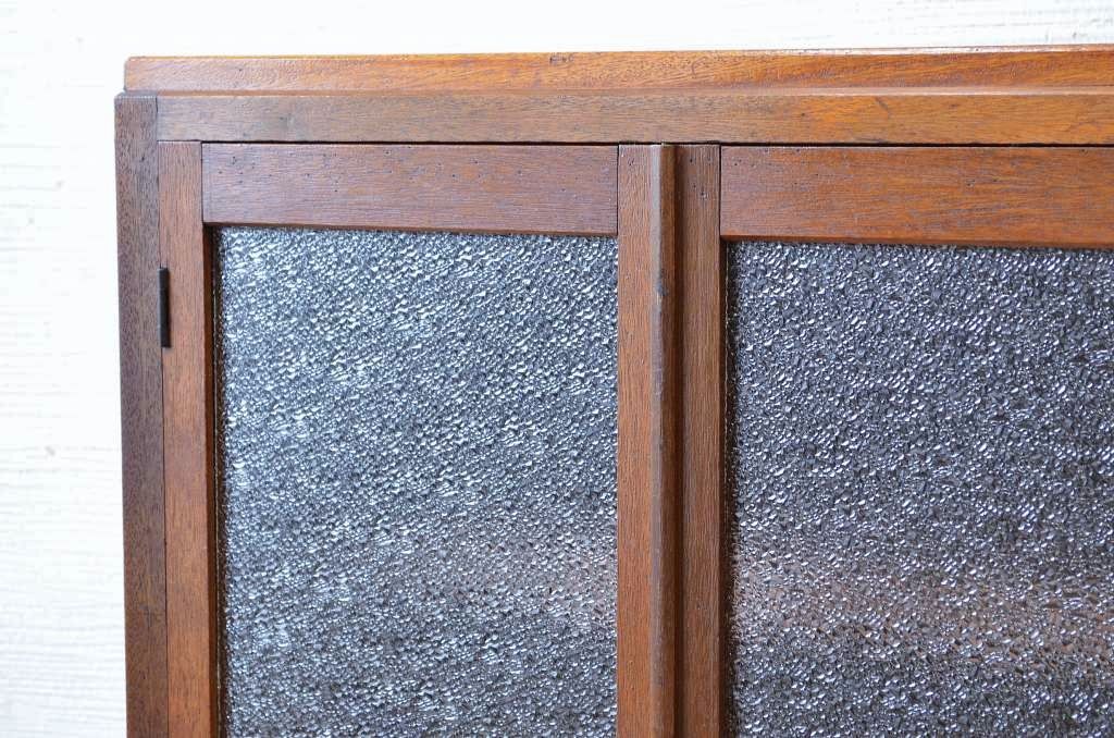 アンティーク家具　古い木のダイヤガラスアンティーク本箱