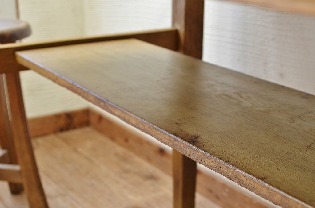 アンティーク家具　★素敵なデザイン!古いナラ材の横長テーブル(作業台、机)