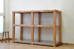 アンティーク家具　1980年代ステンレス貼りの大きな飾り棚(陳列棚)3
