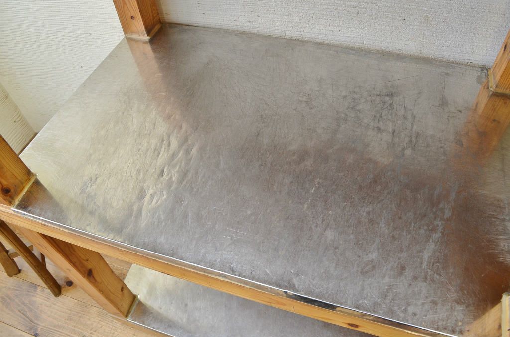 アンティーク家具　1980年代ステンレス貼りの大きな飾り棚(陳列棚)3