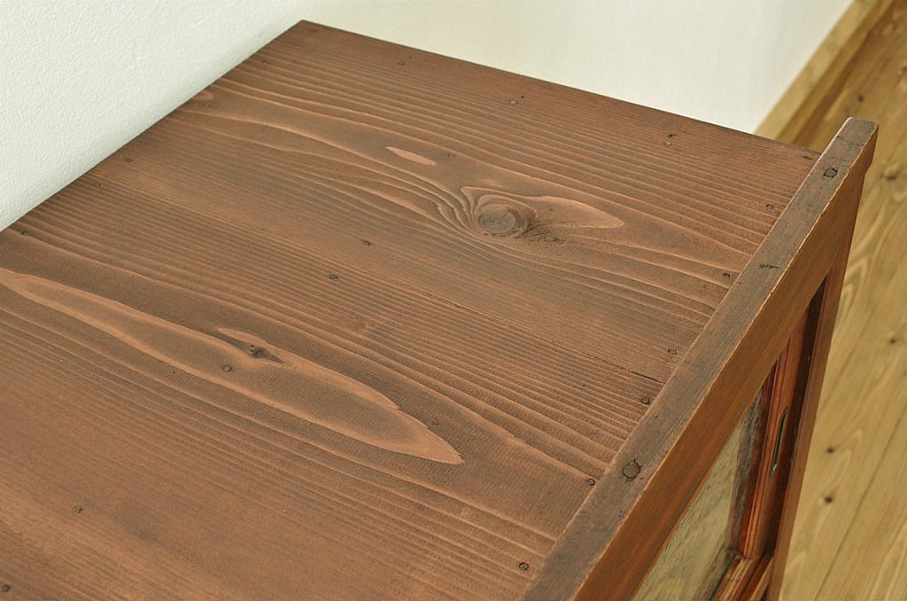 アンティーク家具　古民具　骨董　結霜ガラス水屋箪笥(食器棚)