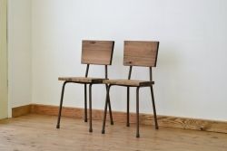 アンティーク家具　鉄脚のシンプルなイス(椅子)2脚セット2