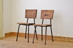 アンティーク家具　鉄脚のシンプルなイス(椅子)2脚セット3