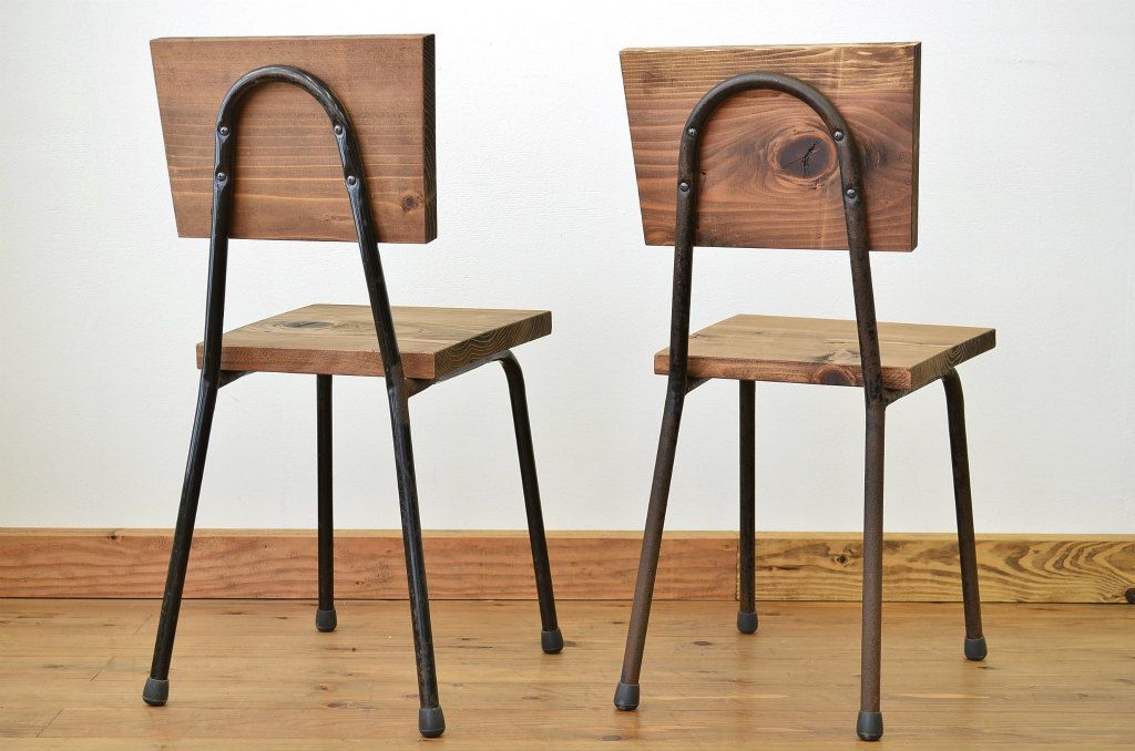 アンティーク家具　鉄脚のシンプルなイス(椅子)2脚セット3