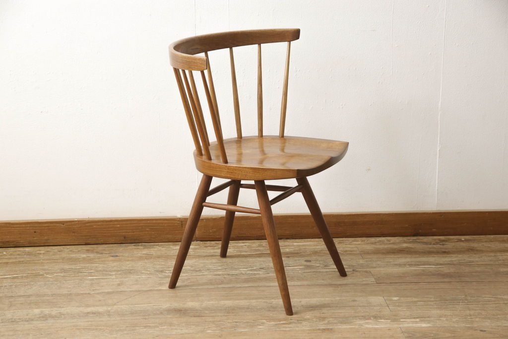 希少!　ヴィンテージ　美品　オリジナル　ジョージナカシマ　STRAIGHT BACKED CHAIR(ストレートバックチェア)　CN121　シンプルで洗練された佇まいが美しいチェア(ジョージ・ナカシマ、ダイニングチェア、板座チェア、イス、椅子、ビンテージ)(R-058953)
