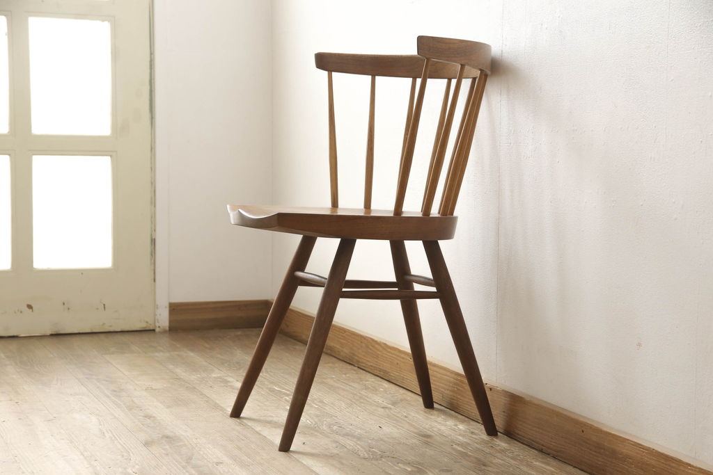 希少!　ヴィンテージ　美品　オリジナル　ジョージナカシマ　STRAIGHT BACKED CHAIR(ストレートバックチェア)　CN121　シンプルで洗練された佇まいが美しいチェア(ジョージ・ナカシマ、ダイニングチェア、板座チェア、イス、椅子、ビンテージ)(R-058953)