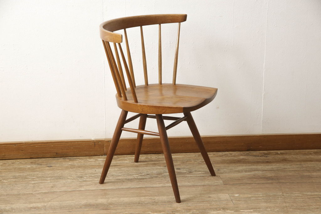 希少!　ヴィンテージ　美品　オリジナル　ジョージナカシマ　STRAIGHT BACKED CHAIR(ストレートバックチェア)　CN121　シンプルで洗練された佇まいが美しいチェア(ジョージ・ナカシマ、ダイニングチェア、板座チェア、イス、椅子、ビンテージ)(R-058952)