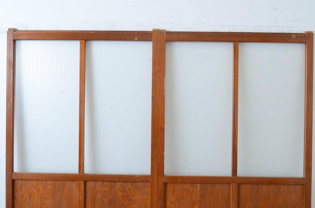 レトロ建具　昭和レトロな空間づくりにおすすめのモールガラス入り引き戸2枚セット(ガラス戸)(R-064919)