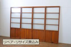 アンティーク建具　昭和レトロ　太い框組のマス目格子ガラス引き戸1枚(升目、ガラス戸)(R-065508)