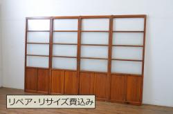 アンティーク建具　昭和初期　シンプルな木製フレームの障子戸4枚セット(建具、引き戸)(R-036760)