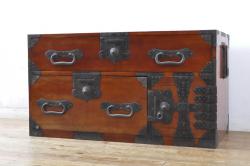 ラフジュ工房オリジナル　古建具リメイク　引き出し5杯付きの組子書院戸のキャビネット(戸棚、リビングボード)(R-039700)