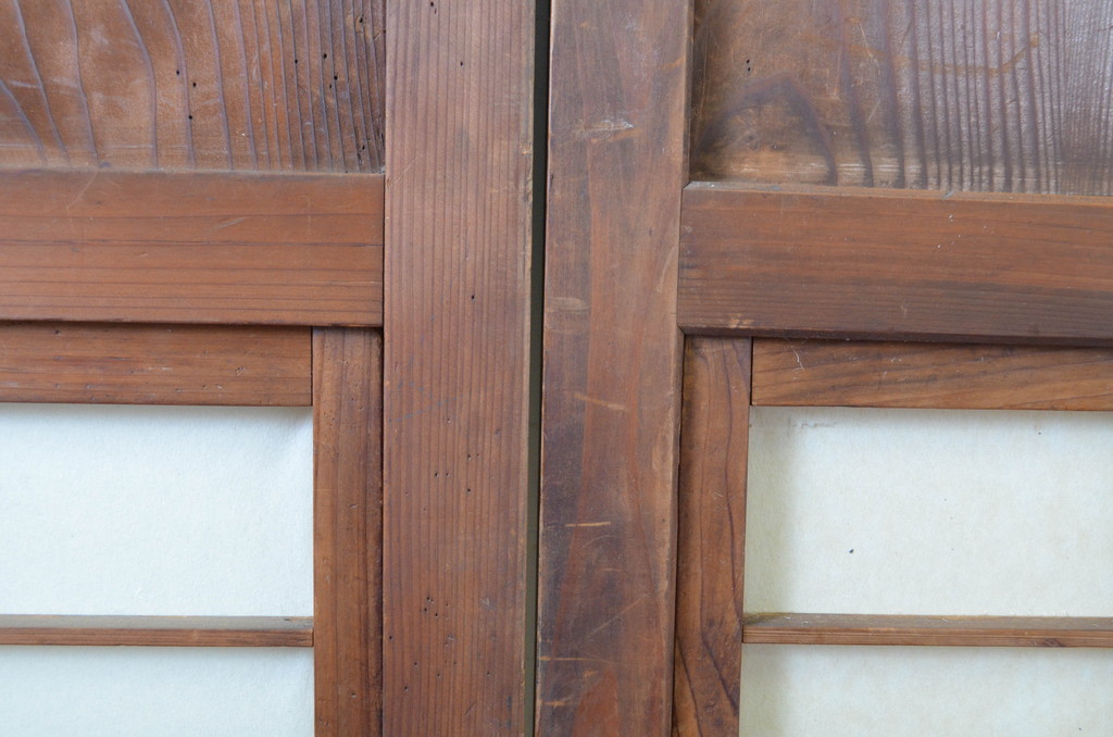アンティーク建具　古い木味が目を惹く幅狭障子帯戸4枚セット(板戸、障子戸、引き戸)(R-064596)