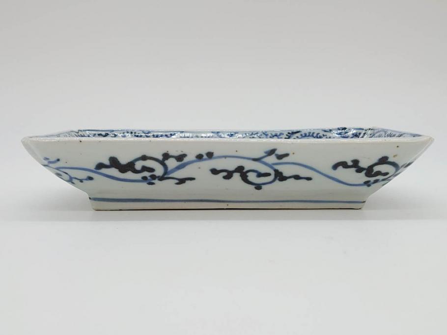 江戸期 大明成化年製 古伊万里 染付 蛸唐草 松竹梅文 約21cm 6.7