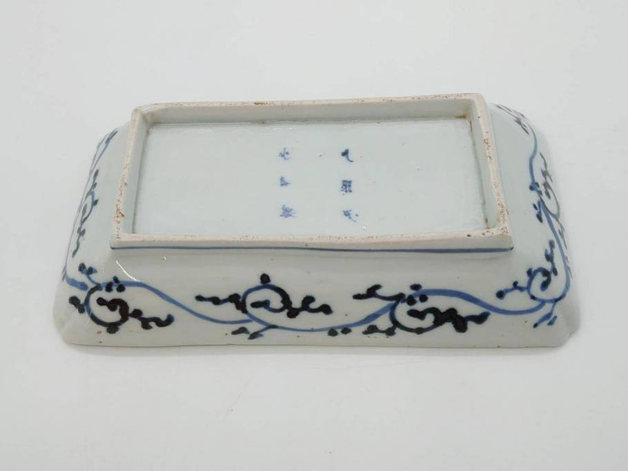 江戸期 大明成化年製 古伊万里 染付 蛸唐草 松竹梅文 約21cm 6.7