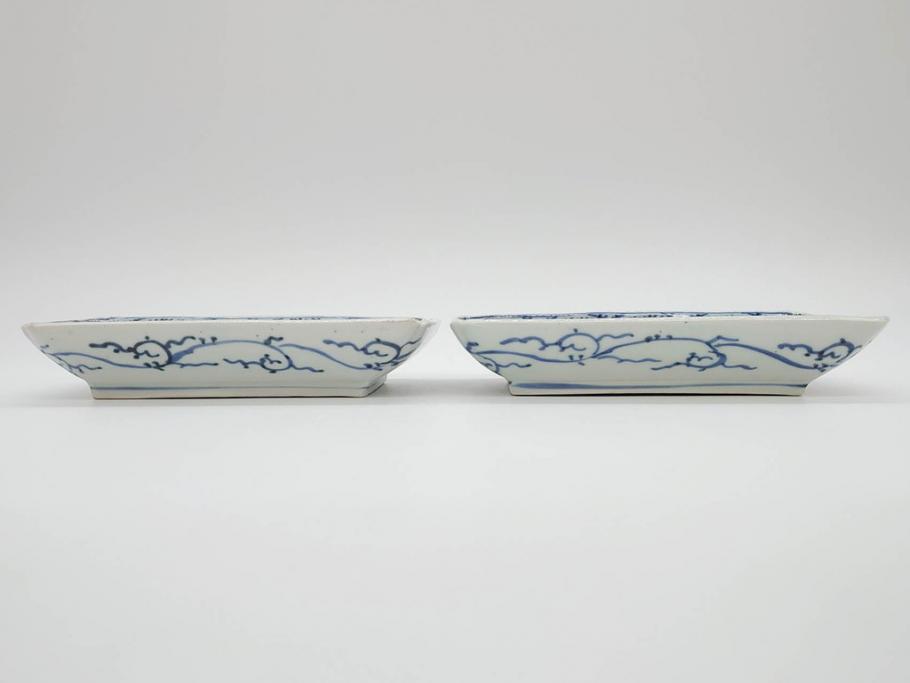 江戸期 大明成化年製 古伊万里 染付 蛸唐草 松竹梅文 約21cm 6.7