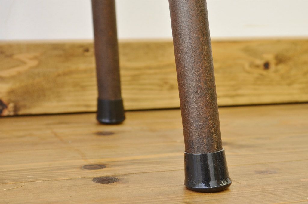 アンティーク家具　天板一枚板!古い木のシンプルなアイアンベンチ(長椅子)