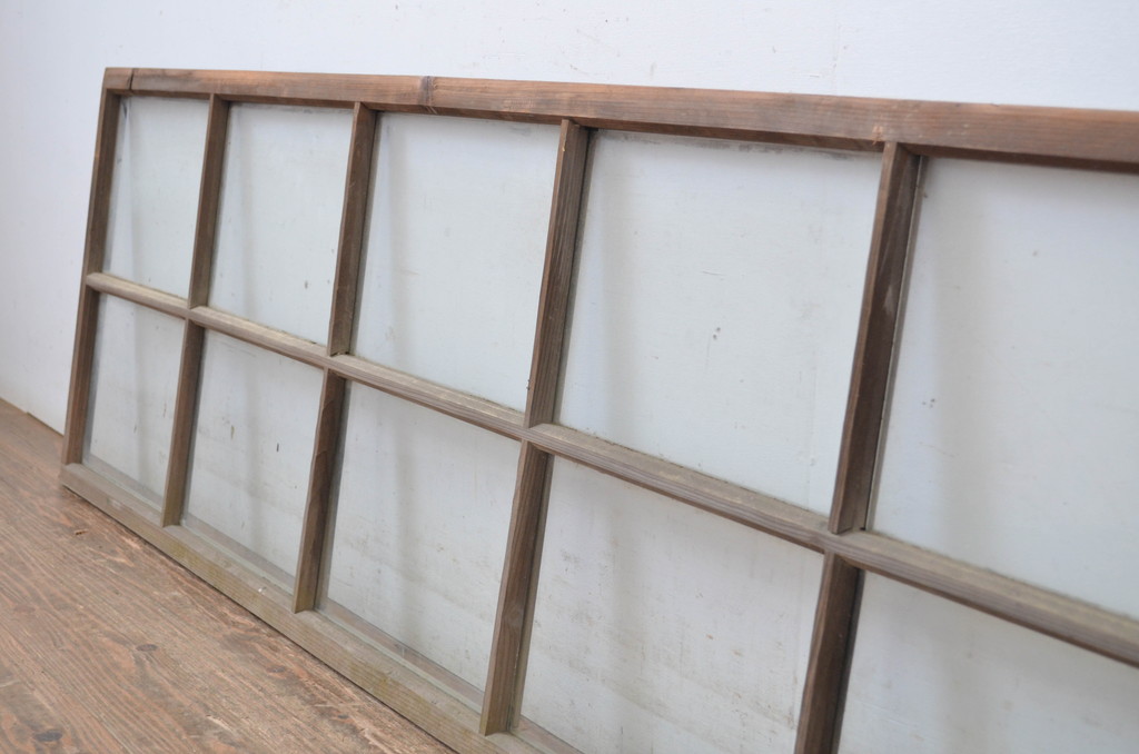 アンティーク建具　趣ある和の雰囲気を演出する大きなマス目(升目)の明かり取り1枚(ガラス欄間、明り取り、建具)(R-064599)