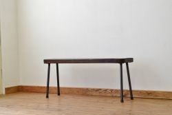 アンティーク家具　重厚!古い木の鉄脚ベンチ1(アイアン、長イス、長椅子)