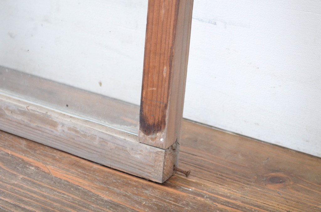 アンティーク建具　趣ある和の雰囲気を演出する大きなマス目(升目)の明かり取り1枚(ガラス欄間、明り取り、建具)(R-064599)