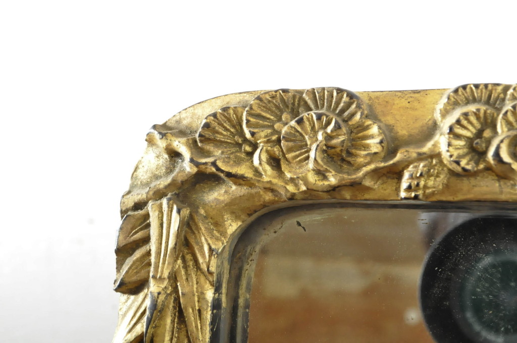 和製アンティーク　上手物!!　総漆塗り　金箔を贅沢に使用した彫刻フレームが美しい鏡台(ドレッサー、ミラー、小引き出し、卓上収納)(R-065193)