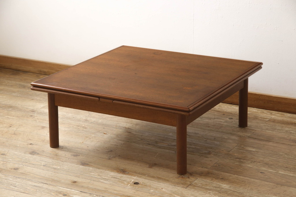 デンマークビンテージ　チーク材　無駄のないシンプルなデザインが魅力のエクステンションローテーブル(エクステンションテーブル、センターテーブル、座卓、北欧、ヴィンテージ)(R-065234)