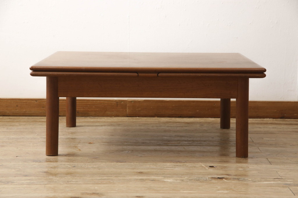 デンマークビンテージ　チーク材　無駄のないシンプルなデザインが魅力のエクステンションローテーブル(エクステンションテーブル、センターテーブル、座卓、北欧、ヴィンテージ)(R-065234)