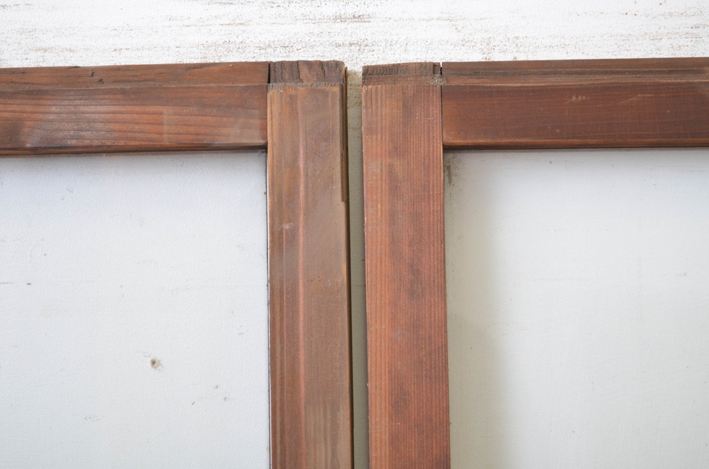 アンティーク建具　古い木味が懐かしい雰囲気漂う幅狭ガラス戸4枚セット(引き戸)(R-064601)