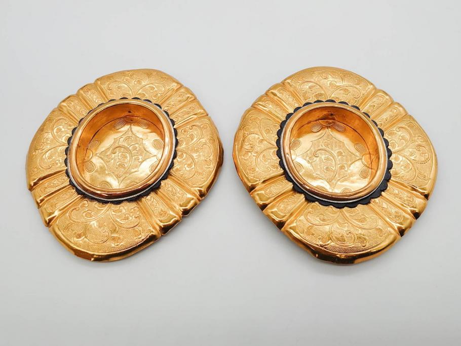 時代物　彫金　金工　緻密な毛彫りが美しい引手6点セット(引き手、鶴、ツル、鳥、花、植物、金具、ハンドル、取っ手、把手、藤原)(R-079114)