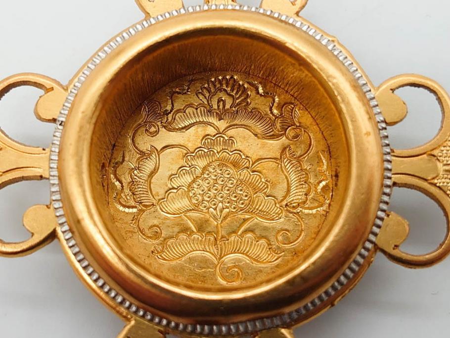 時代物　彫金　金工　緻密な毛彫りが美しい引手6点セット(引き手、鶴、ツル、鳥、花、植物、金具、ハンドル、取っ手、把手、藤原)(R-079114)