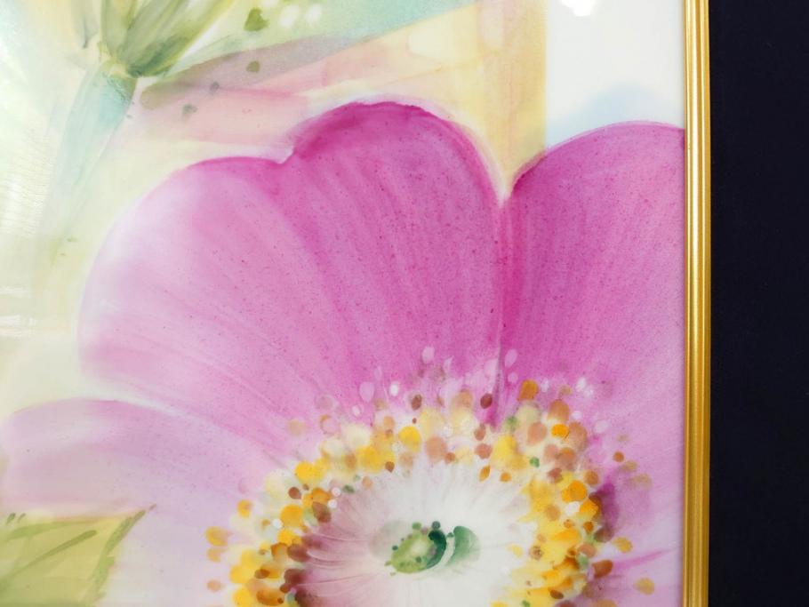 ドイツ　マイセン　Meissen　お部屋を華やかに彩る陶板画(プラーク、花、フラワー、ハンドペイント、西洋美術、額装、サイン有り)(R-079118)