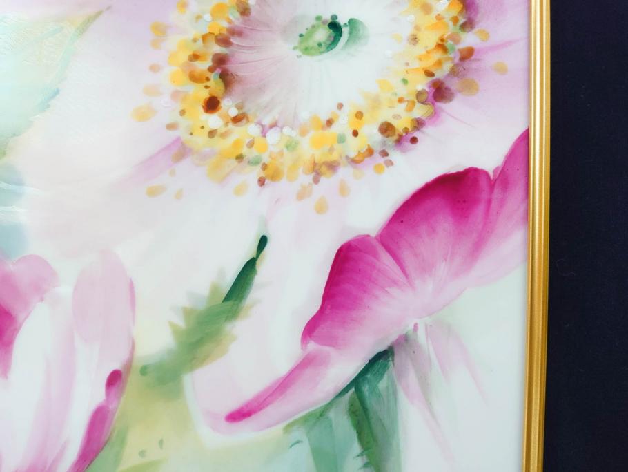ドイツ　マイセン　Meissen　お部屋を華やかに彩る陶板画(プラーク、花、フラワー、ハンドペイント、西洋美術、額装、サイン有り)(R-079118)