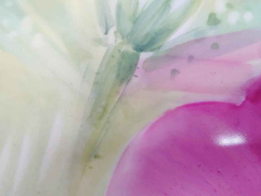 ドイツ　マイセン　Meissen　お部屋を華やかに彩る陶板画(プラーク、花、フラワー、ハンドペイント、西洋美術、額装、サイン有り)(R-079118)