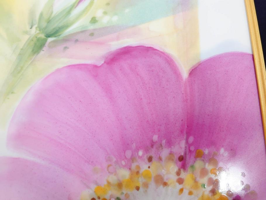 ドイツ　マイセン　Meissen　お部屋を華やかに彩る陶板画(プラーク、花、フラワー、ハンドペイント、西洋美術、額装、サイン有り)(R-079118)